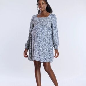 Kohl's Maternity Long Sleeve Blue Patterned Dress - Motherhood